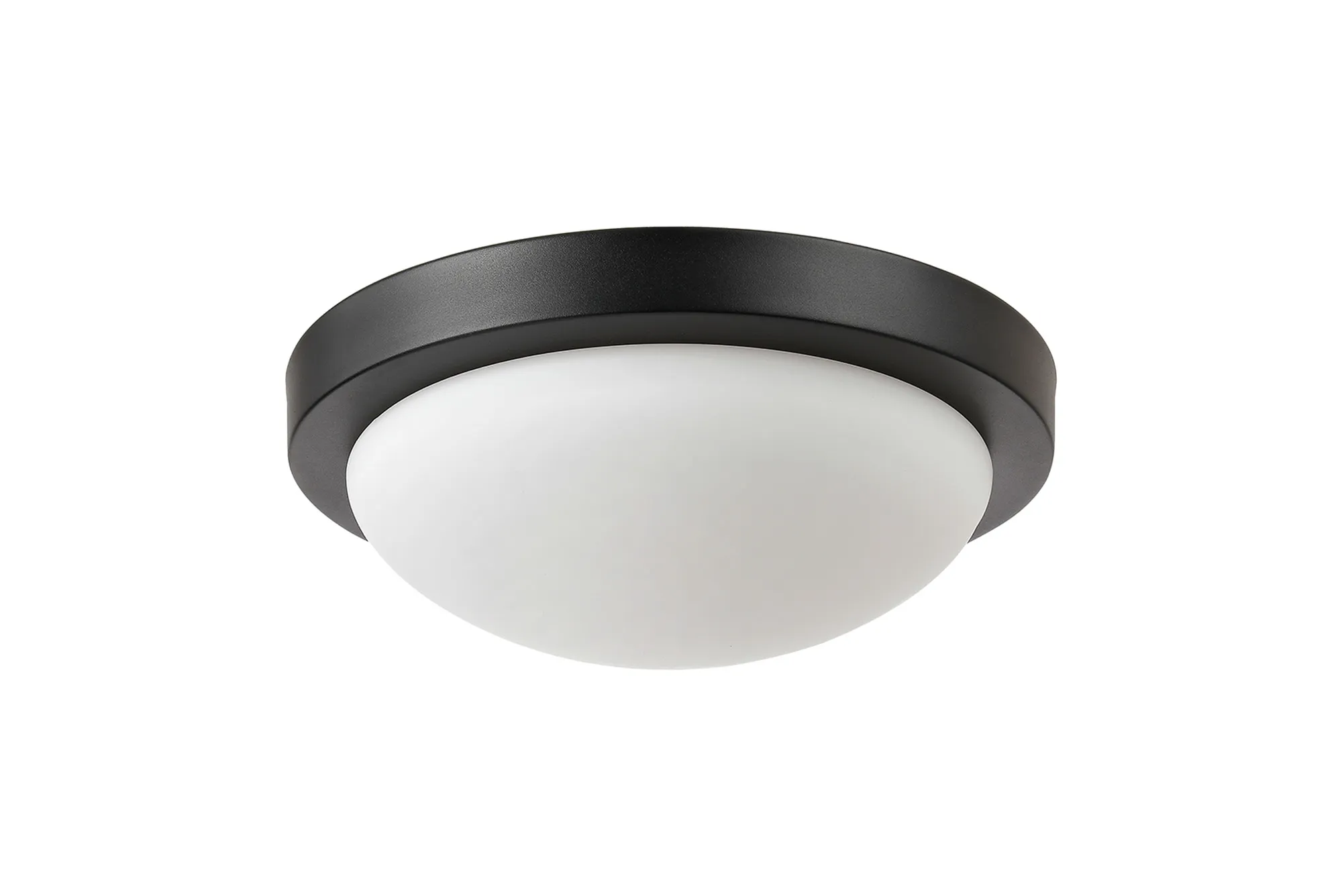 Porter 32cm Glass IP44 Flush Ceiling 2 Light Satin Black, Opal D0773  Deco Porter